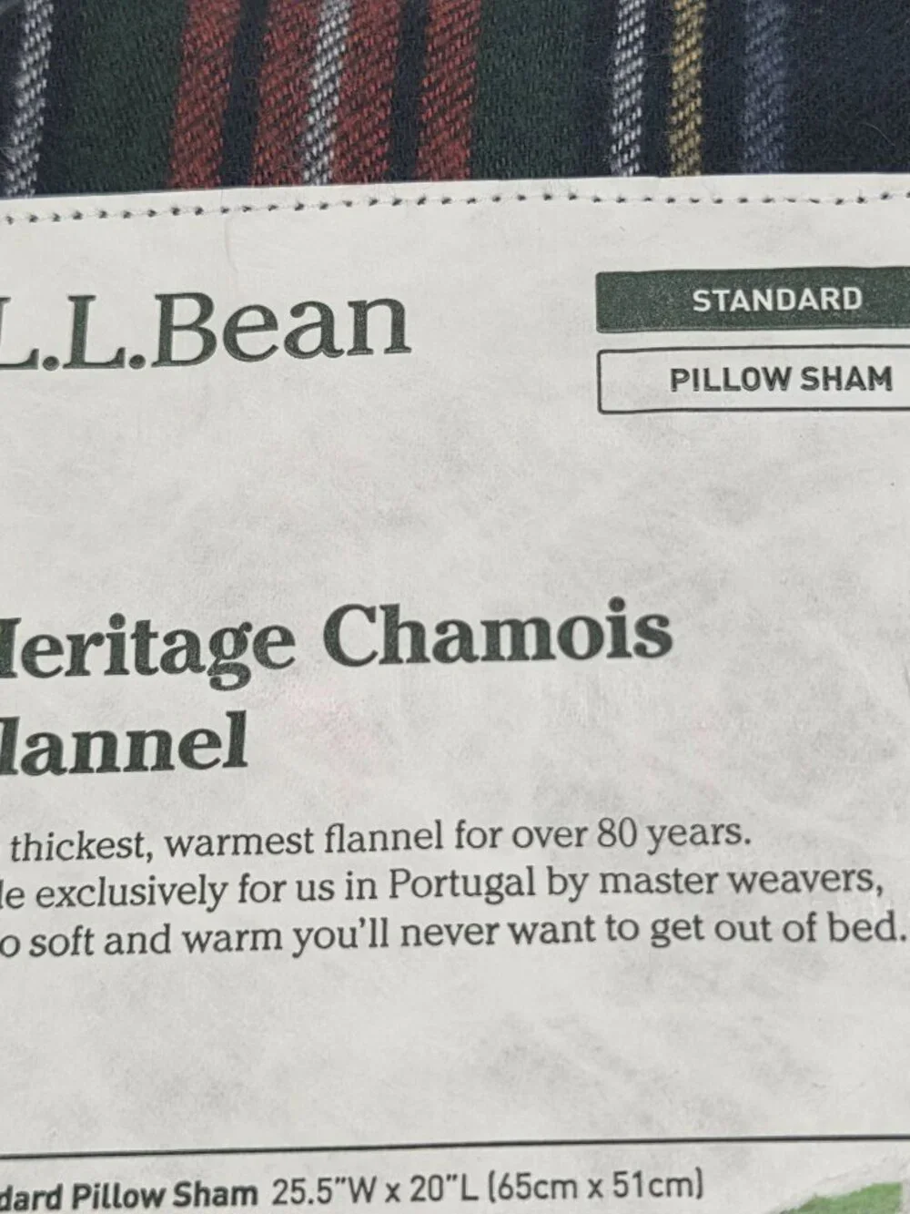 L.L.Bean Heritage Chamois Flannel Standard Pillow Shams Navy Plaid NWT Set